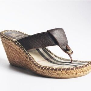 Burberry Womens Nova Check Brown Leather Espadrille Wedge Sandals Sz 36 (US 6)